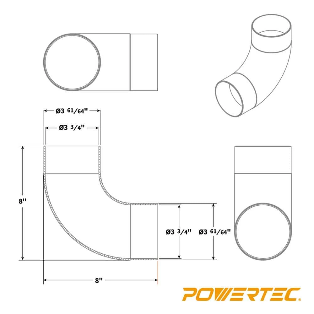 POWERTEC 4 in. Elbow Dust Hose Connector 5 POWERTEC 4 in. Elbow Dust Hose Connector - Image 3