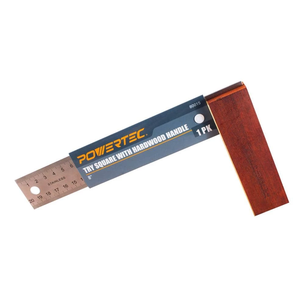 POWERTEC 8 in. Try Square with Brass Bound Hardwood Handle and Stainless Steel Ruler 4 POWERTEC 8 in. Try Square with Brass Bound Hardwood Handle and Stainless Steel Ruler - Image 2