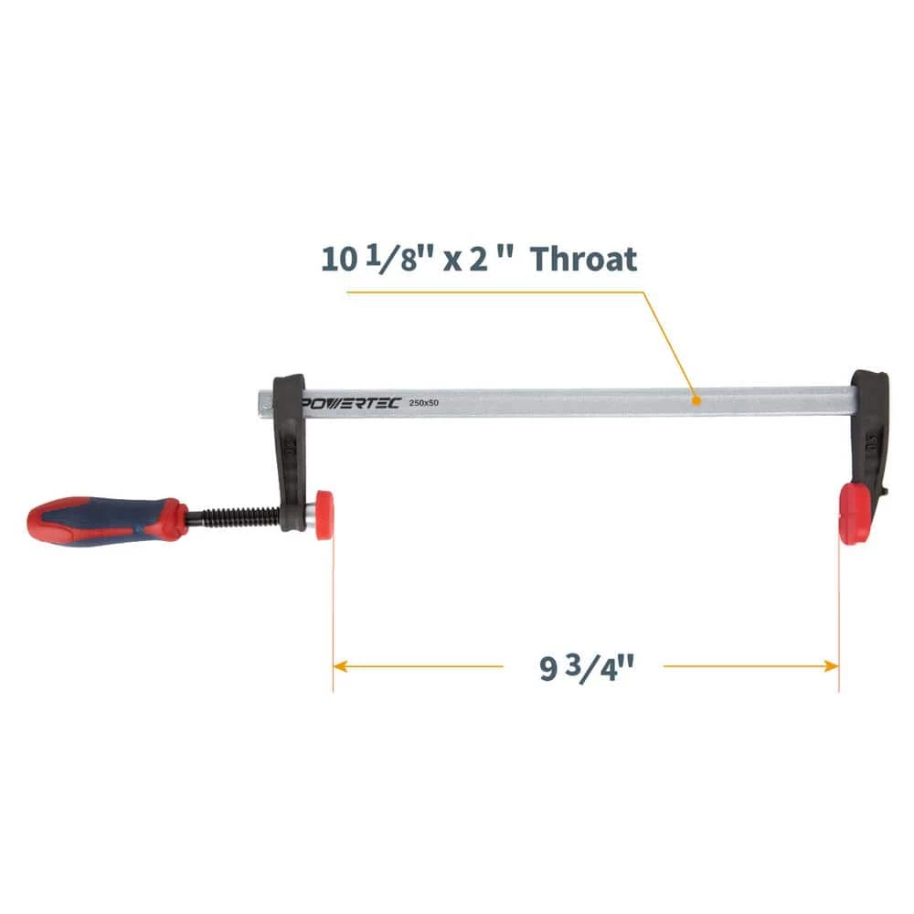 POWERTEC 10 in. 330 lbs. Capacity load F Clamp Heavy-Duty F Style Bar Clamps for Woodworking (2-Pack) 6 POWERTEC 10 in. 330 lbs. Capacity load F Clamp Heavy-Duty F Style Bar Clamps for Woodworking (2-Pack) - Image 4