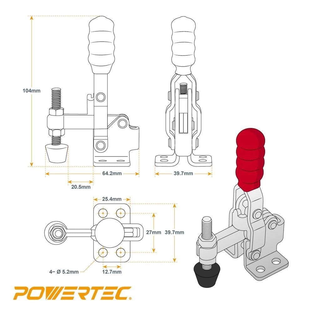 POWERTEC 200 lbs. Holding Capacity, Quick Release Vertical Toggle Clamp w Rubber Pressure Tip 12050,(16-PacK) 6 POWERTEC 200 lbs. Holding Capacity, Quick Release Vertical Toggle Clamp w Rubber Pressure Tip 12050,(16-PacK) - Image 4