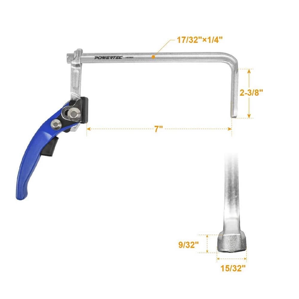 POWERTEC 7 in. x 2-3/8 in. Quick Release Ratcheting Table Clamp for MFT and Guide Rail System (2-Pack) 5 POWERTEC 7 in. x 2-3/8 in. Quick Release Ratcheting Table Clamp for MFT and Guide Rail System (2-Pack) - Image 3