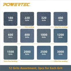 POWERTEC 9 in. x 3.6 in. Assorted Grit Wet Dry Sandpaper (36-Pack) -Cheap POWERTEC Store powertec detail sanding sheets 471000 fa 1000