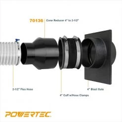 POWERTEC 4 in. x 2-1/2 in. Cone Reducer -Cheap POWERTEC Store powertec dust collector accessories 70136 4f 1000