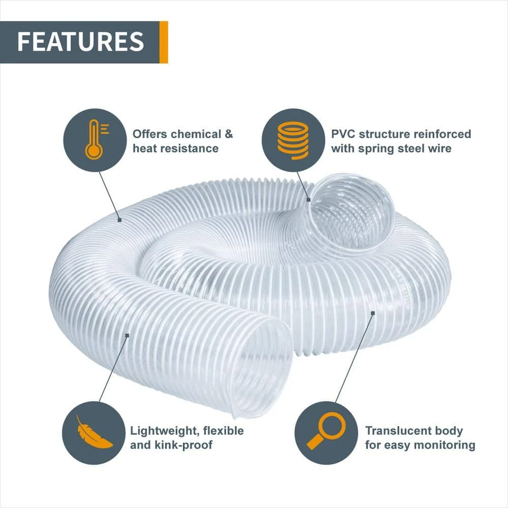 POWERTEC 2-1/2 in. x 20 ft. Flexible PVC Dust Collection Hose, Clear Color 5 POWERTEC 2-1/2 in. x 20 ft. Flexible PVC Dust Collection Hose, Clear Color - Image 3