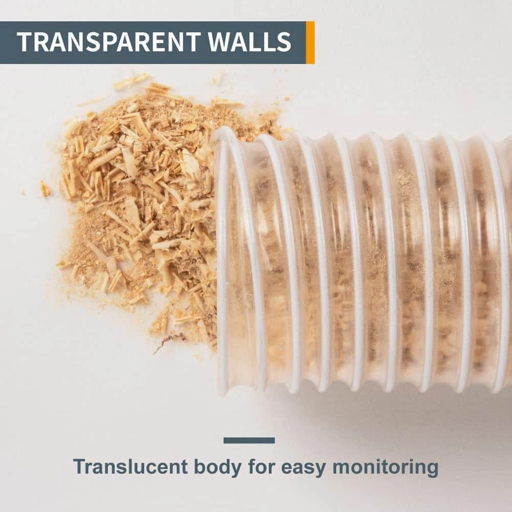 POWERTEC 2-1/2 in. x 20 ft. Flexible PVC Dust Collection Hose, Clear Color 4 POWERTEC 2-1/2 in. x 20 ft. Flexible PVC Dust Collection Hose, Clear Color - Image 2