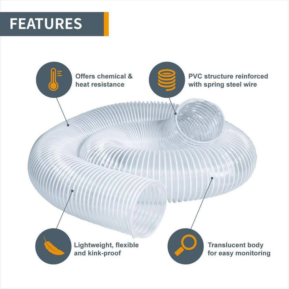 POWERTEC 2-1/2 in. x 10 ft. Clear Flexible PVC Dust Collection Hose with 2 Key Hose Clamps 6 POWERTEC 2-1/2 in. x 10 ft. Clear Flexible PVC Dust Collection Hose with 2 Key Hose Clamps - Image 4