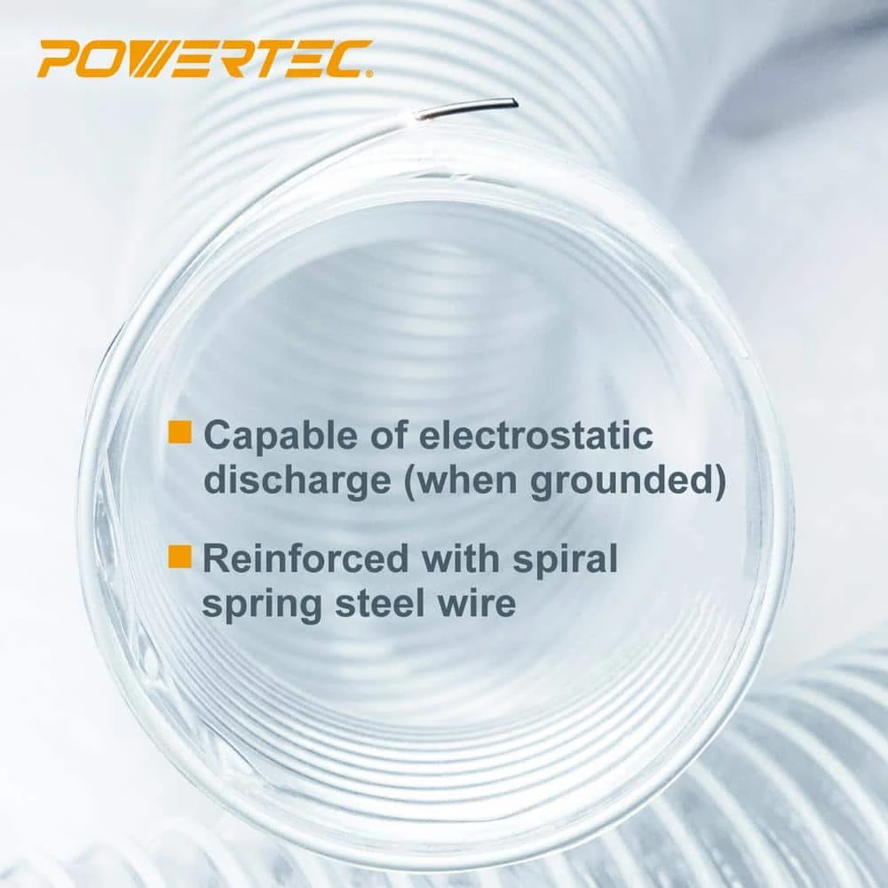POWERTEC 2-1/2 in. x 10 ft. Clear Flexible PVC Dust Collection Hose with 2 Key Hose Clamps 10 POWERTEC 2-1/2 in. x 10 ft. Clear Flexible PVC Dust Collection Hose with 2 Key Hose Clamps - Image 8