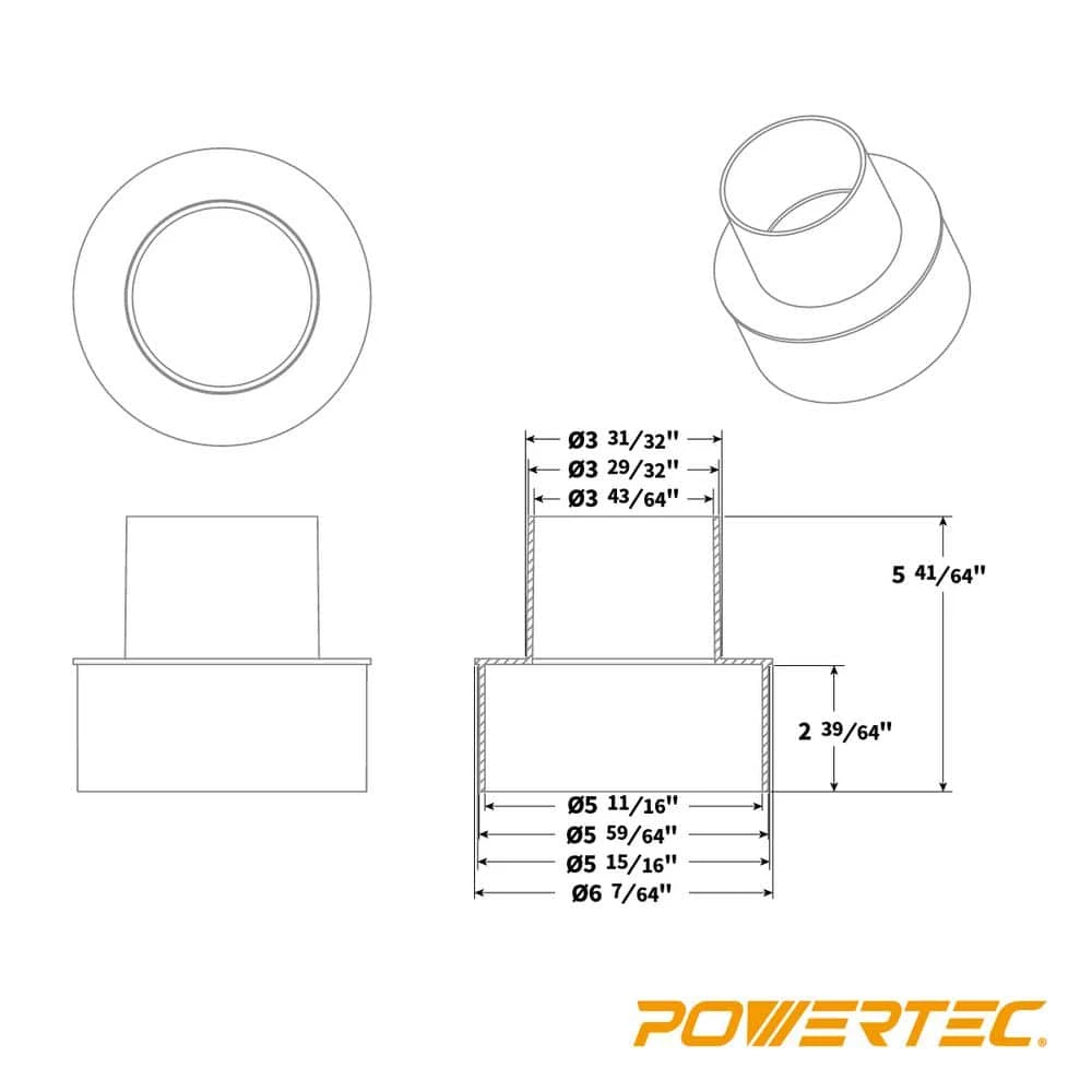 POWERTEC 6 in. OD to 4 in. OD Dust Collection Reducer 6 POWERTEC 6 in. OD to 4 in. OD Dust Collection Reducer - Image 4