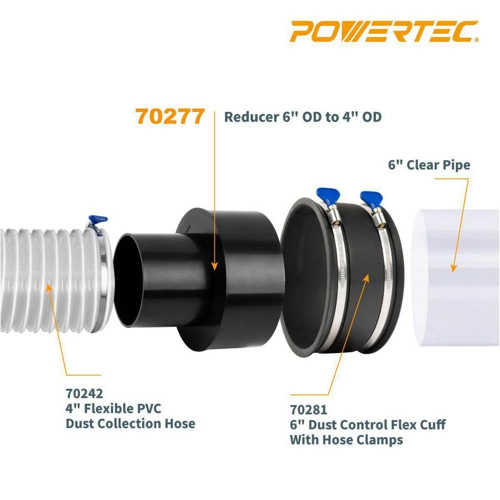 POWERTEC 6 in. OD to 4 in. OD Dust Collection Reducer 4 POWERTEC 6 in. OD to 4 in. OD Dust Collection Reducer - Image 2