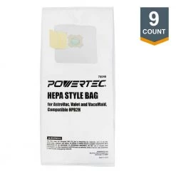 POWERTEC HEPA Filtered Vacuum Bag Replacement HPB2H Style Bags Fits AstroVac Valet and VacuMaid Model (9-Pack)