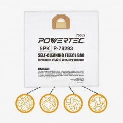 POWERTEC Self-Cleaning Fleece Bag Replacement for Makita VC4710 Wet/Dry Vacuum (5-Pack) -Cheap POWERTEC Store powertec dust collector accessories 75052 1f 1000