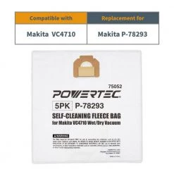 POWERTEC Self-Cleaning Fleece Bag Replacement for Makita VC4710 Wet/Dry Vacuum (5-Pack) -Cheap POWERTEC Store powertec dust collector accessories 75052 c3 1000