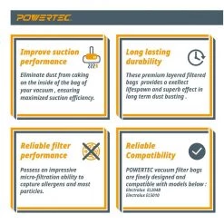 POWERTEC High Efficiency Filter Bag Replacement for Electrolux Aptitude Upright Vacuum (10-Pack) -Cheap POWERTEC Store powertec dust collector accessories 75056 76 1000