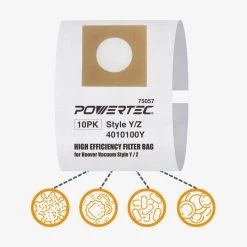 POWERTEC High Efficiency Filter Bag Replacement for Hoover Vacuum Style Y/Z 2 Ply Allergen Vacuum Filter Bag (10-Pack) -Cheap POWERTEC Store powertec dust collector accessories 75057 1f 1000