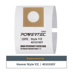 POWERTEC High Efficiency Filter Bag Replacement for Hoover Vacuum Style Y/Z 2 Ply Allergen Vacuum Filter Bag (10-Pack) -Cheap POWERTEC Store powertec dust collector accessories 75057 c3 1000