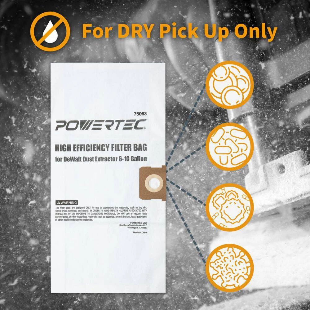 POWERTEC Filter Bags for DeWalt 6 Gal. to 10 Gal. Dust Extractors (10-Pack) 7 POWERTEC Filter Bags for DeWalt 6 Gal. to 10 Gal. Dust Extractors (10-Pack) - Image 5