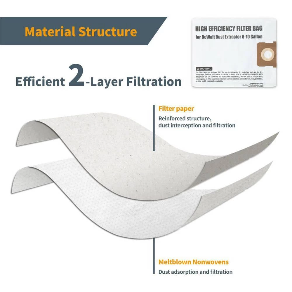 POWERTEC Filter Bags for DeWalt 6 Gal. to 10 Gal. Dust Extractors (10-Pack) 4 POWERTEC Filter Bags for DeWalt 6 Gal. to 10 Gal. Dust Extractors (10-Pack) - Image 2