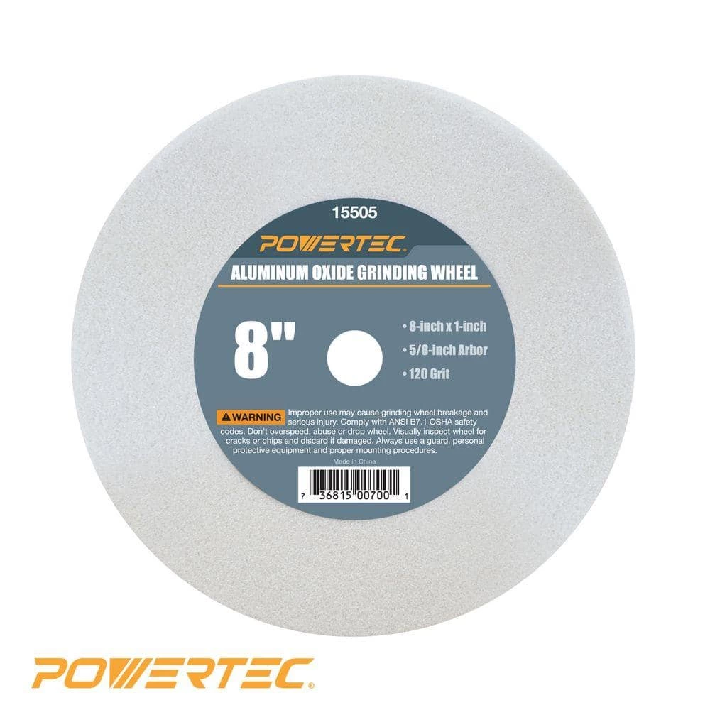 POWERTEC 8 in. x 1 in. x 5/8 in. 120 Grit White Aluminum Oxide Grinding Wheel 4 POWERTEC 8 in. x 1 in. x 5/8 in. 120 Grit White Aluminum Oxide Grinding Wheel - Image 2