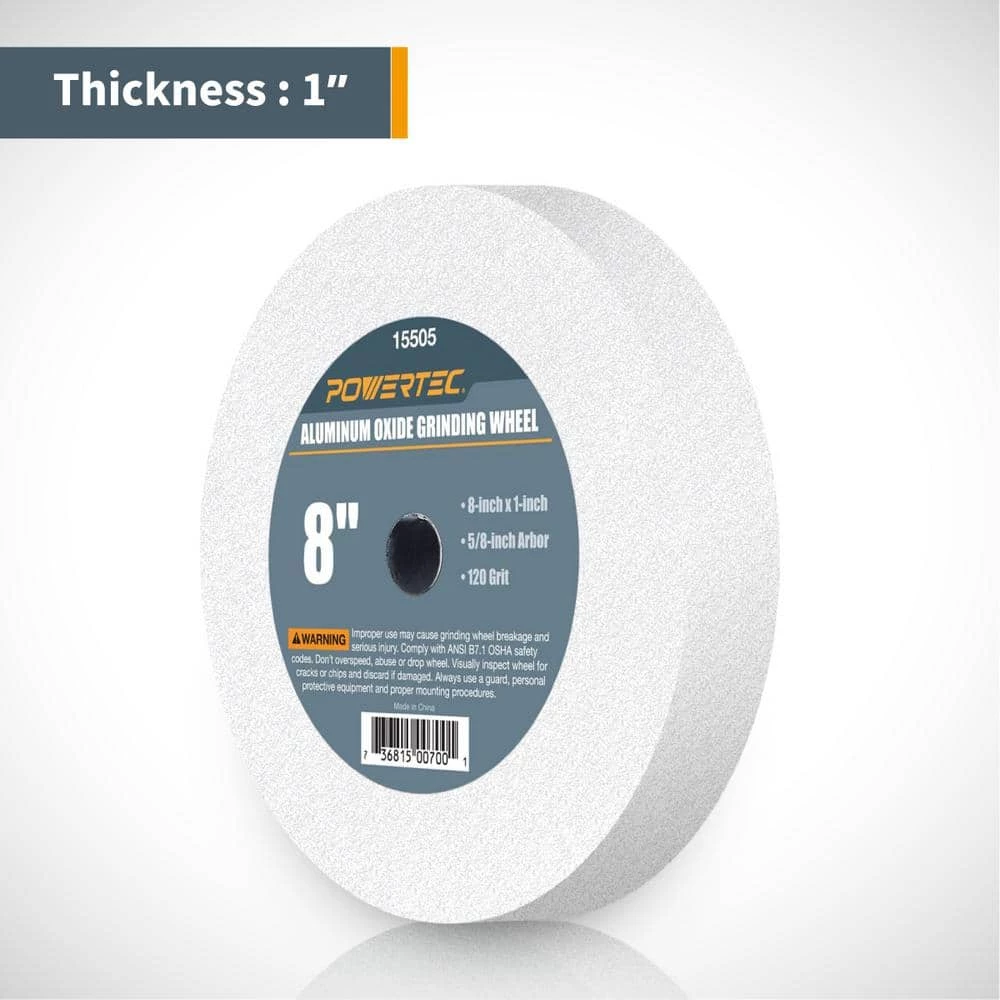POWERTEC 8 in. x 1 in. x 5/8 in. 120 Grit White Aluminum Oxide Grinding Wheel 5 POWERTEC 8 in. x 1 in. x 5/8 in. 120 Grit White Aluminum Oxide Grinding Wheel - Image 3