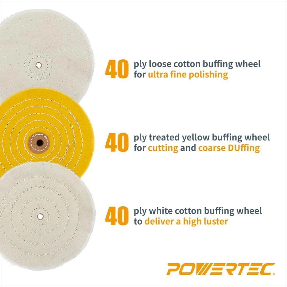 POWERTEC 6 in. Bench Grinder Buffing Wheel Kit with 3-piecs Polishing Compound Set 5 POWERTEC 6 in. Bench Grinder Buffing Wheel Kit with 3-piecs Polishing Compound Set - Image 3