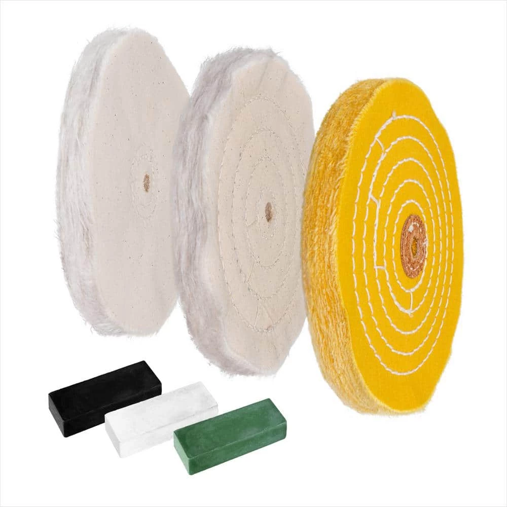 POWERTEC 6 in. Bench Grinder Buffing Wheel Kit with 3-piecs Polishing Compound Set 3 POWERTEC 6 in. Bench Grinder Buffing Wheel Kit with 3-piecs Polishing Compound Set