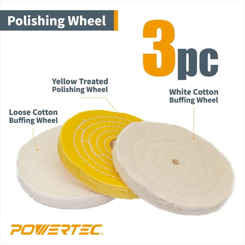 POWERTEC 6 in. Bench Grinder Buffing Wheel Kit with 3-piecs Polishing Compound Set 4 POWERTEC 6 in. Bench Grinder Buffing Wheel Kit with 3-piecs Polishing Compound Set - Image 2