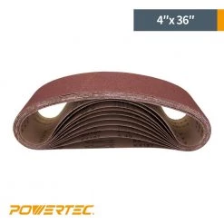 POWERTEC 4 in. x 36 in. 120-Grit Aluminum Oxide Sanding Belt (10-Pack) -Cheap POWERTEC Store powertec power sander accessories 110110 4f 1000