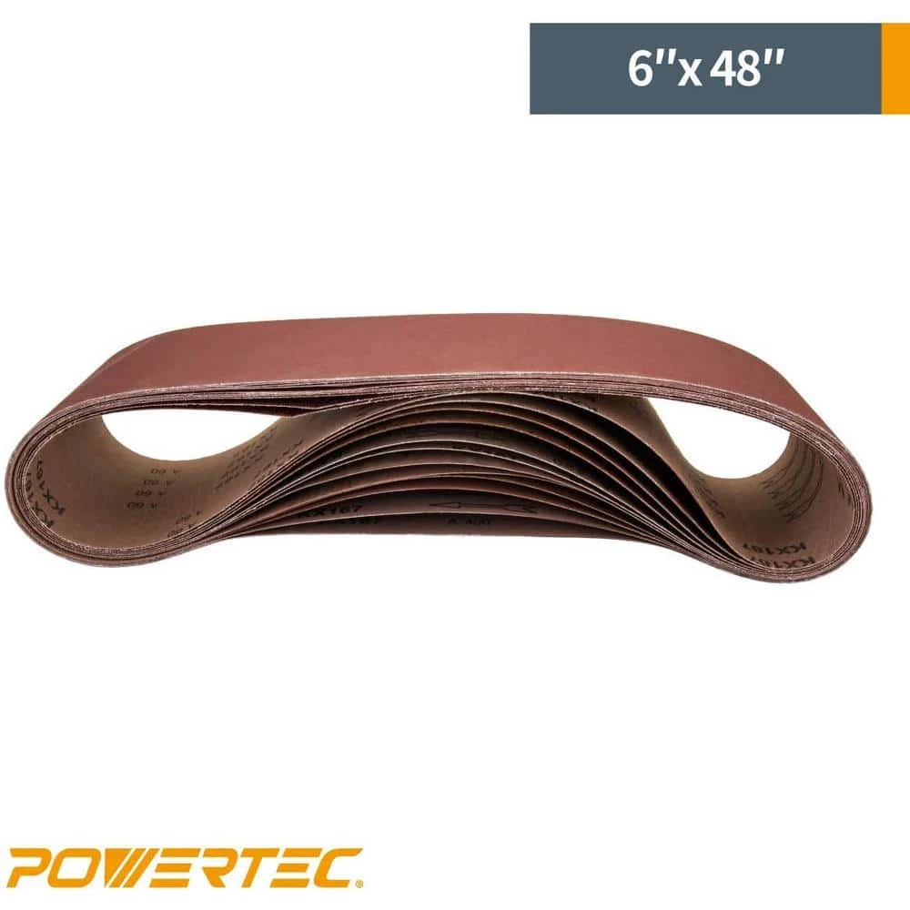 POWERTEC 6 in. x 48 in. 120-Grit Aluminum Oxide Sanding Belt (10-Pack) 5 POWERTEC 6 in. x 48 in. 120-Grit Aluminum Oxide Sanding Belt (10-Pack) - Image 3