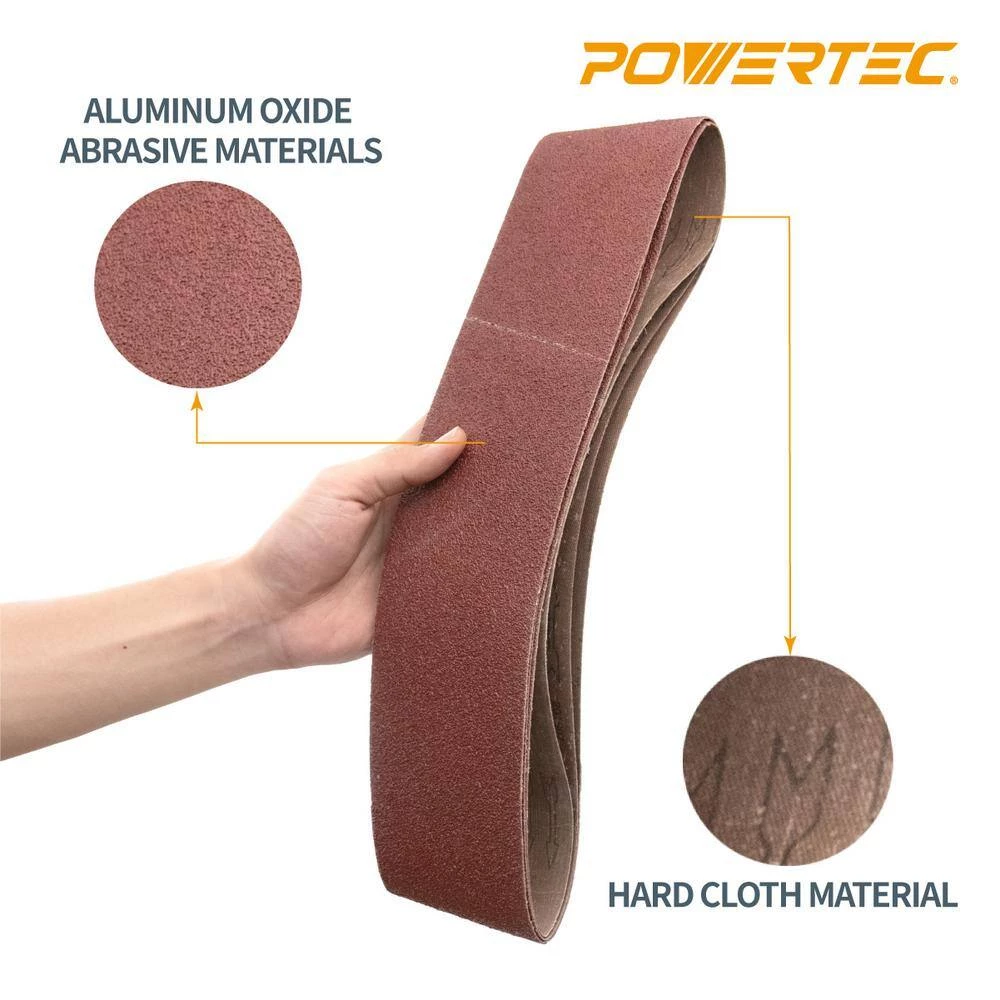 POWERTEC 4 in. x 36 in. 40-Grit Aluminum Oxide Sanding Belt (3-Pack) 6 POWERTEC 4 in. x 36 in. 40-Grit Aluminum Oxide Sanding Belt (3-Pack) - Image 4