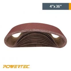 POWERTEC 4 in. x 36 in. 60-Grit Aluminum Oxide Sanding Belt (3-Pack) -Cheap POWERTEC Store powertec power sander accessories 110633 4f 1000