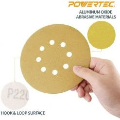 POWERTEC 6 in. A/O Hook and Loop 8-Hole Sanding Disc Assortment Grits 80,100,120,150,220 in Gold (50-Pack) 10 POWERTEC 6 in. A/O Hook and Loop 8-Hole Sanding Disc Assortment Grits 80,100,120,150,220 in Gold (50-Pack) -Cheap POWERTEC Store powertec power sander accessories 44200xg 50 1f 1000