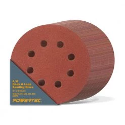 POWERTEC 5 in. A/O Hook and Loop 8 Hole Disc Assortment 40-Grit, 80-Grit, 120-Grit, 220-Grit and 320-Grit in Red (100-Pack)