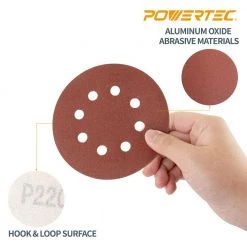 POWERTEC 5 in. 60-Grit Aluminum Oxide Hook and Loop 8-Hole Disc (25-Pack) 10 POWERTEC 5 in. 60-Grit Aluminum Oxide Hook and Loop 8-Hole Disc (25-Pack) -Cheap POWERTEC Store powertec power sander accessories 45006 1f 1000
