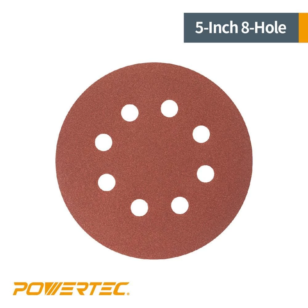 POWERTEC 5 in. 60-Grit Aluminum Oxide Hook and Loop 8-Hole Disc (25-Pack) 5 POWERTEC 5 in. 60-Grit Aluminum Oxide Hook and Loop 8-Hole Disc (25-Pack) - Image 3