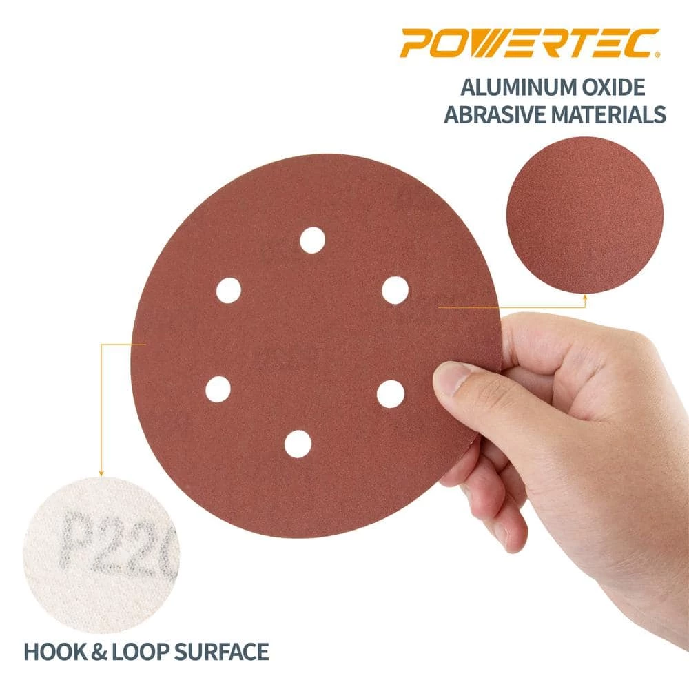 POWERTEC 6 in. 60-Grit Aluminum Oxide Hook and Loop 6 Hole Disc (25-Pack) 6 POWERTEC 6 in. 60-Grit Aluminum Oxide Hook and Loop 6 Hole Disc (25-Pack) - Image 4