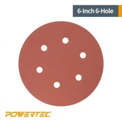 POWERTEC 6 in. 120-Grit Aluminum Oxide Hook and Loop 6-Hole Disc (25-Pack) -Cheap POWERTEC Store powertec power sander accessories 45212 1f 1000 1