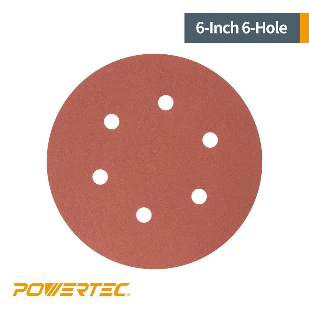 POWERTEC 6 in. 120-Grit Aluminum Oxide Hook and Loop 6-Hole Disc (25-Pack) 6 POWERTEC 6 in. 120-Grit Aluminum Oxide Hook and Loop 6-Hole Disc (25-Pack) - Image 4