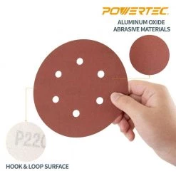 POWERTEC 6 in. 120-Grit Aluminum Oxide Hook and Loop 6-Hole Disc (25-Pack) 12 POWERTEC 6 in. 120-Grit Aluminum Oxide Hook and Loop 6-Hole Disc (25-Pack) -Cheap POWERTEC Store powertec power sander accessories 45212 44 1000