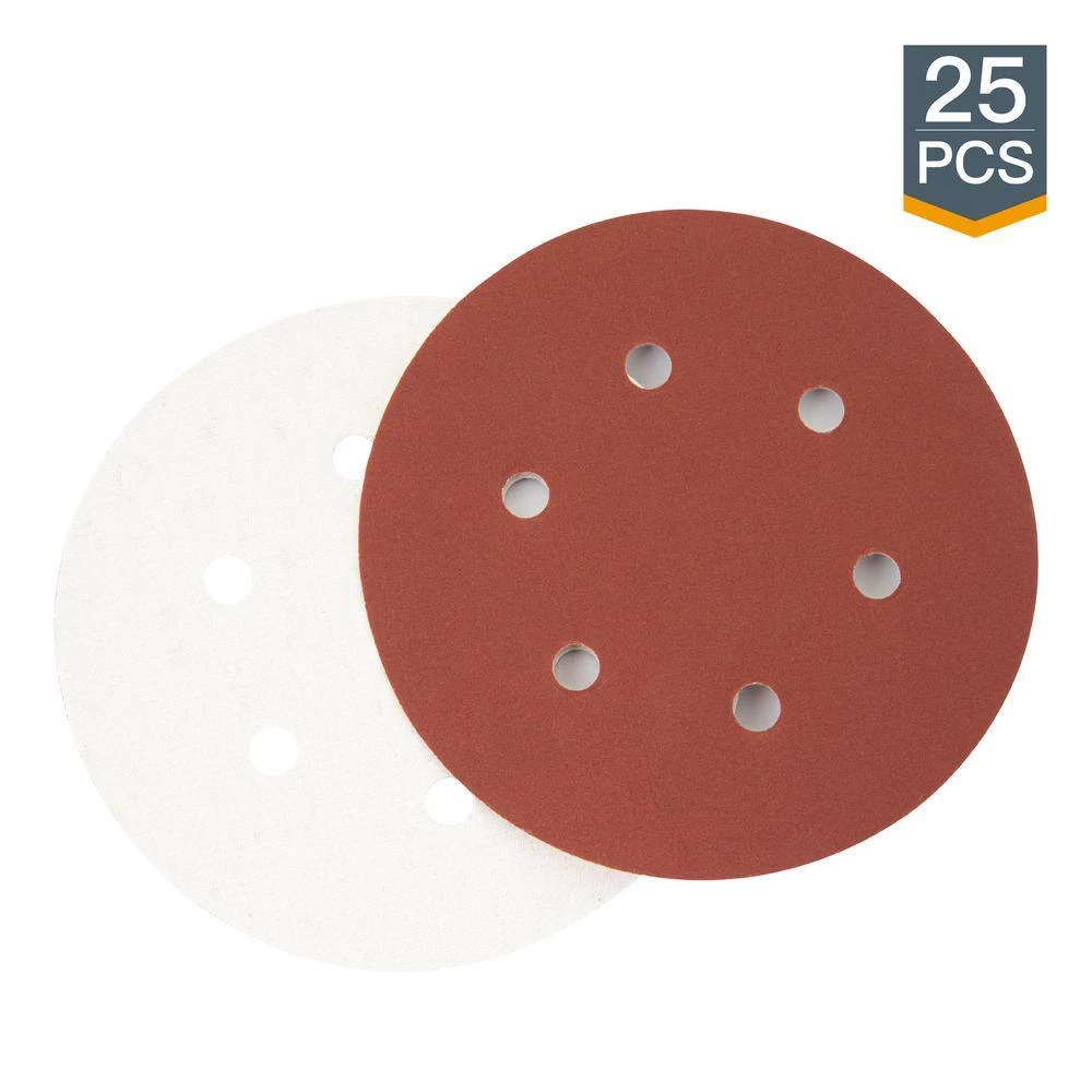 POWERTEC 6 in. 180-Grit Aluminum Oxide Hook and Loop 6-Hole Disc (25-Pack) 4 POWERTEC 6 in. 180-Grit Aluminum Oxide Hook and Loop 6-Hole Disc (25-Pack) - Image 2