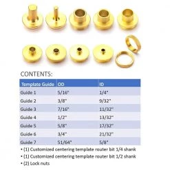 POWERTEC 11-Piece Brass Router Guide Bushing Set Pro Style Router Template Kit with Shank Bit Set and Lock Nuts -Cheap POWERTEC Store powertec router guides 71221 1f 1000