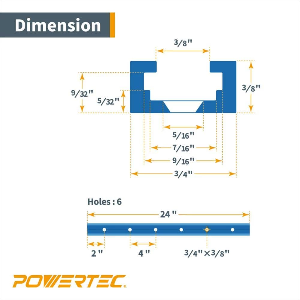 POWERTEC 24 in. Double-Cut Profile Universal T-Track with Predrilled Mounting Holes (4-Pack) 10 POWERTEC 24 in. Double-Cut Profile Universal T-Track with Predrilled Mounting Holes (4-Pack) - Image 8