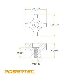 POWERTEC 5/16 in.-18, 4-Point Thru Knob (5-Pack) -Cheap POWERTEC Store powertec saw tracks qnb3003 1f 1000