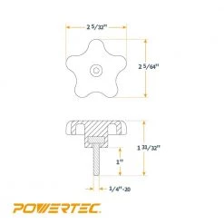 POWERTEC 1/4 in.-20, 5-Star Stud Knob (5-Pack) -Cheap POWERTEC Store powertec saw tracks qnb3006 44 1000