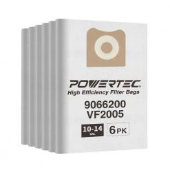 POWERTEC 10 Gal.-14 Gal. Filter Bag Replacement for Shop Vac VF2005 9066200 Type F Vacuum (6-Pack)