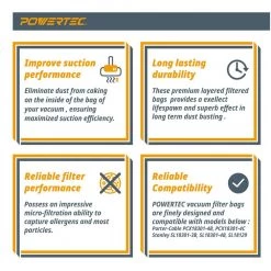 POWERTEC 4 Gal. Filter Bags for Porter Cable, Stanley 25-1238 Wet Dry Vacuum (6-Pack) -Cheap POWERTEC Store powertec shop vacuum attachments 75051 p2 76 1000