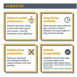 POWERTEC HEPA Cloth Vacuum Bag Replacement for Kenmore Q and C Style Vacuums, and Panasonic Type C-5 (6-Pack) -Cheap POWERTEC Store powertec shop vacuum attachments 75053 76 1000