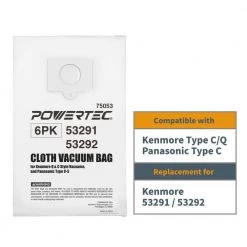 POWERTEC HEPA Cloth Vacuum Bag Replacement for Kenmore Q and C Style Vacuums, and Panasonic Type C-5 (6-Pack) -Cheap POWERTEC Store powertec shop vacuum attachments 75053 c3 1000