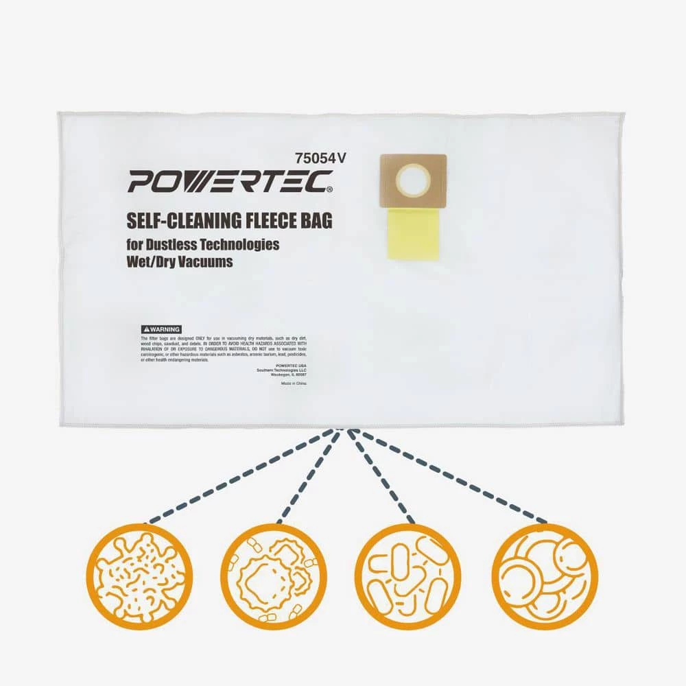 POWERTEC Self-Cleaning Fleece Bag Replacement for Dustless Technologies Wet Dry Vacuums (3-Pack) 6 POWERTEC Self-Cleaning Fleece Bag Replacement for Dustless Technologies Wet Dry Vacuums (3-Pack) - Image 4