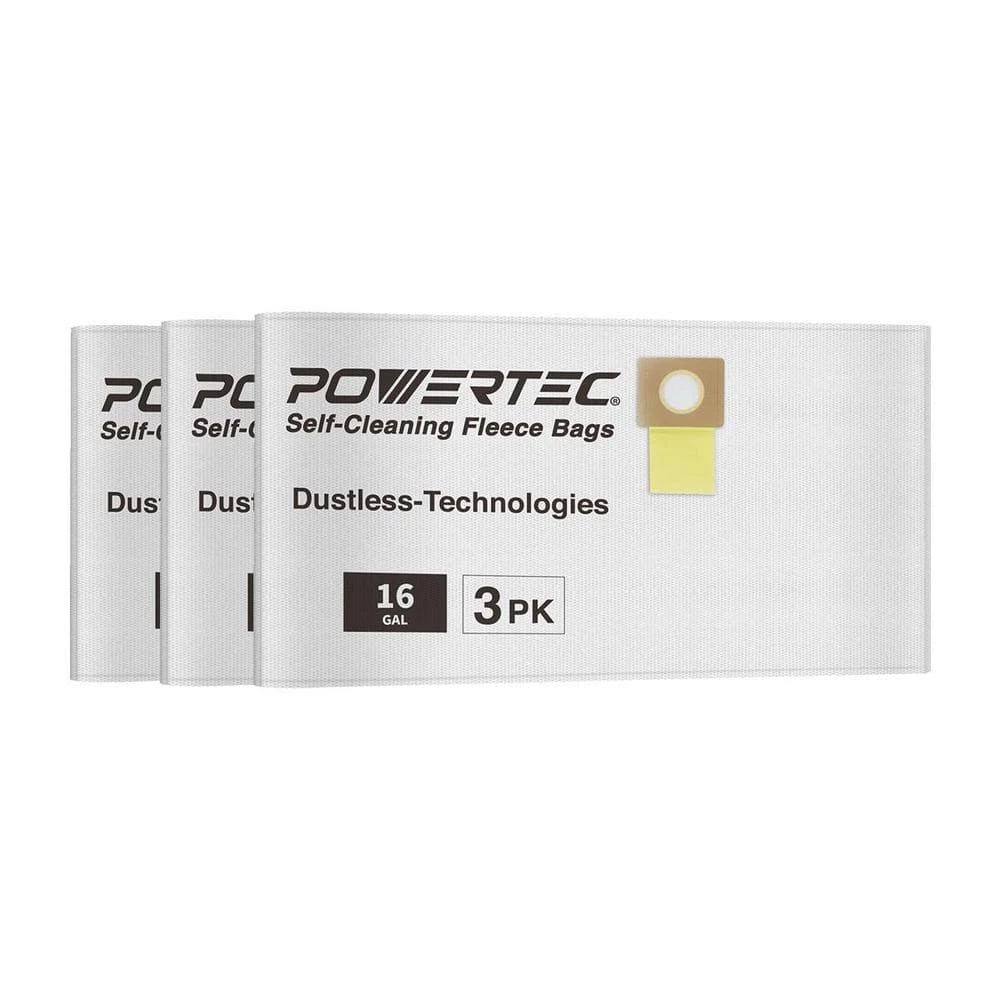 POWERTEC Self-Cleaning Fleece Bag Replacement for Dustless Technologies Wet Dry Vacuums (3-Pack) 3 POWERTEC Self-Cleaning Fleece Bag Replacement for Dustless Technologies Wet Dry Vacuums (3-Pack)