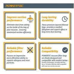 POWERTEC Self-Cleaning Fleece Bag Replacement for Dustless Technologies Wet Dry Vacuums (3-Pack) 14 POWERTEC Self-Cleaning Fleece Bag Replacement for Dustless Technologies Wet Dry Vacuums (3-Pack) -Cheap POWERTEC Store powertec shop vacuum attachments 75054 76 1000 1
